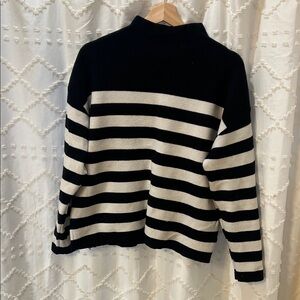 Nicole Miller Black and Cream Striped Turtleneck Sweater